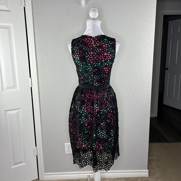 WOLVEN Anthropologie Size 2 Lace Laser Cut Overlay Floral Dress Pockets - Picture 5 of 8